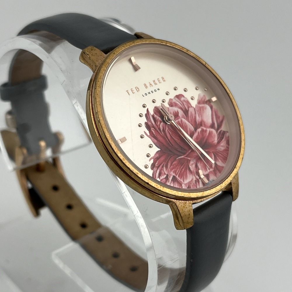 Ted Baker‎ Watch Women 36mm Rose Gold Case Floral Dial Gray Band- New Battery - Picture 2 of 9